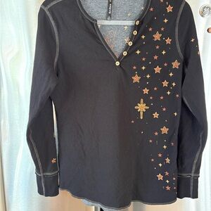 Alp N Rock Black V-Neck Sweater with Star Embroidery
